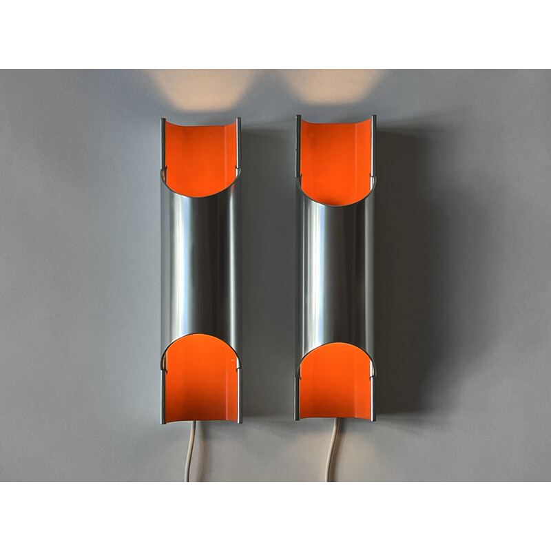 Pair of vintage "Pandean" aluminum wall lamp by Bent Karlby for Lyfa, Denmark 1970