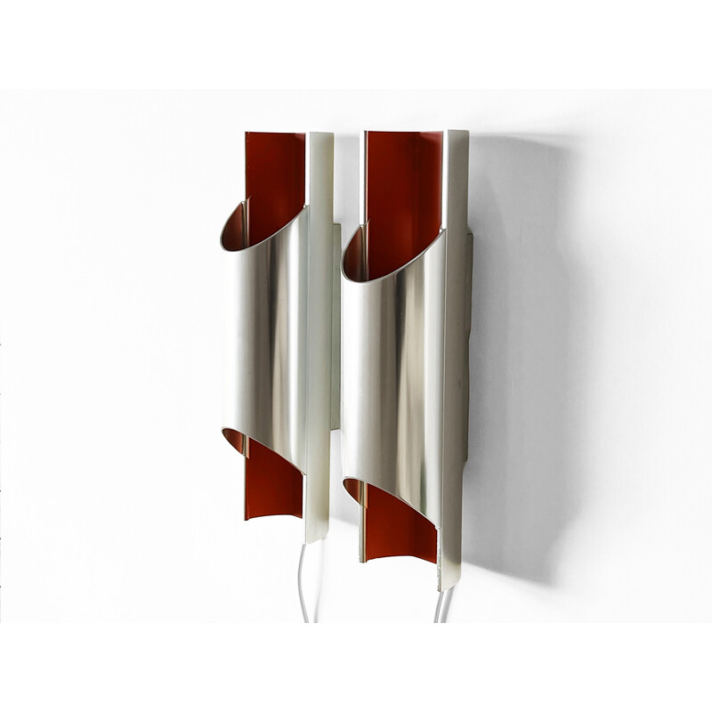 Pair of vintage "Pandean" aluminum wall lamp by Bent Karlby for Lyfa, Denmark 1970