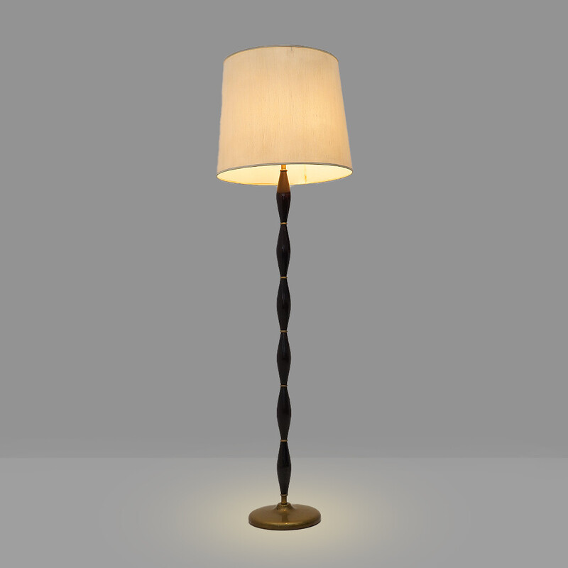 Vintage Stehlampe aus Holz und Messing, Italien 1950