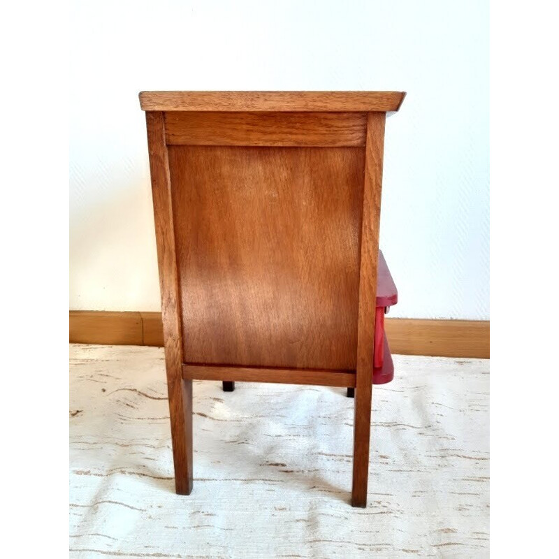 Vintage Art Deco Nachttisch aus Holz, himbeerfarben bemalt