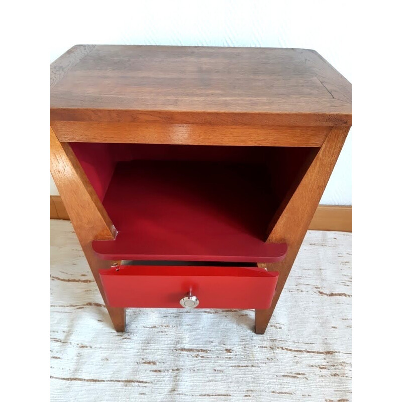 Vintage Art Deco bedside table in raspberry painted wood