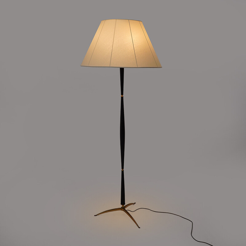 Vintage floor lamp with brass base and parchment lampshade, Italy 1950