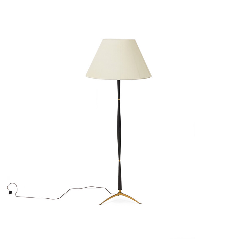 Vintage floor lamp with brass base and parchment lampshade, Italy 1950