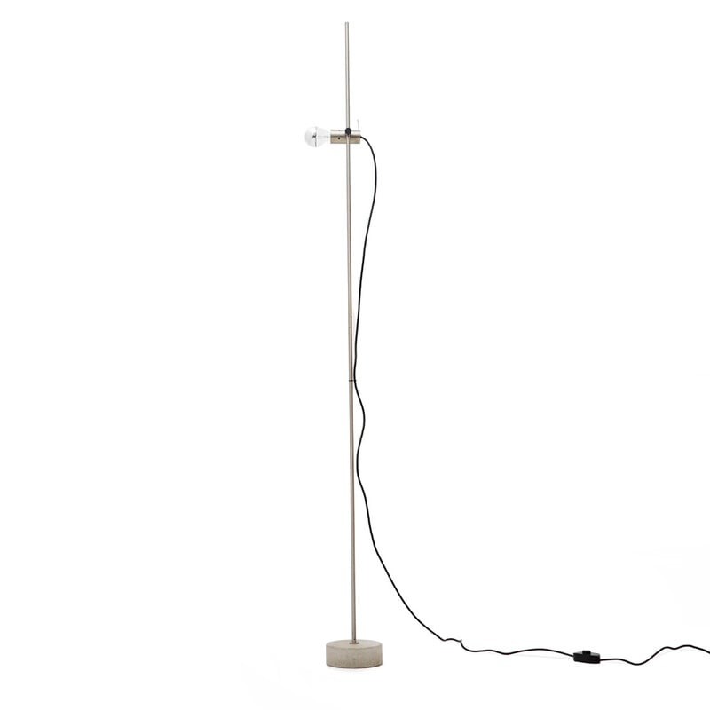 Vintage model "387" floor lamp in metal and travertine by Tito Agnoli for Oluce, Italy 1950