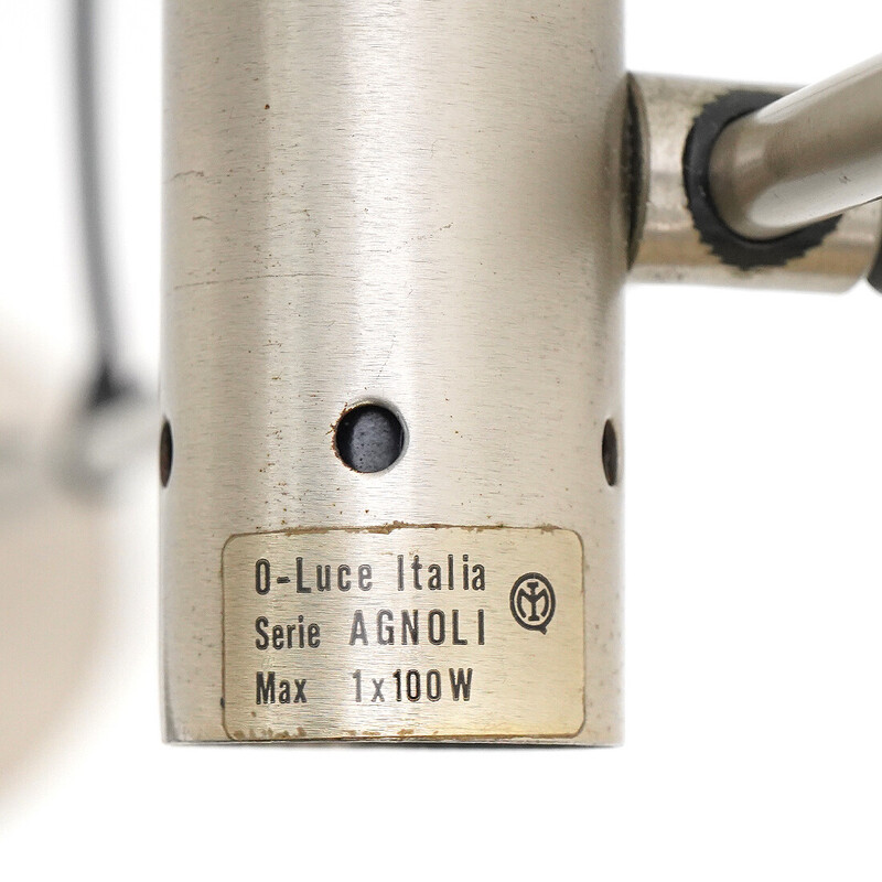 Vintage model "387" vloerlamp in metaal en travertijn van Tito Agnoli voor Oluce, Italië 1950