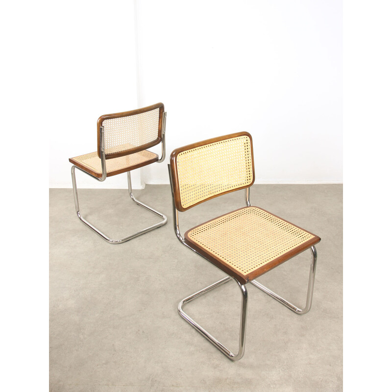 Paar vintage Cesca B32 bruine stoelen van Marcel Breuer