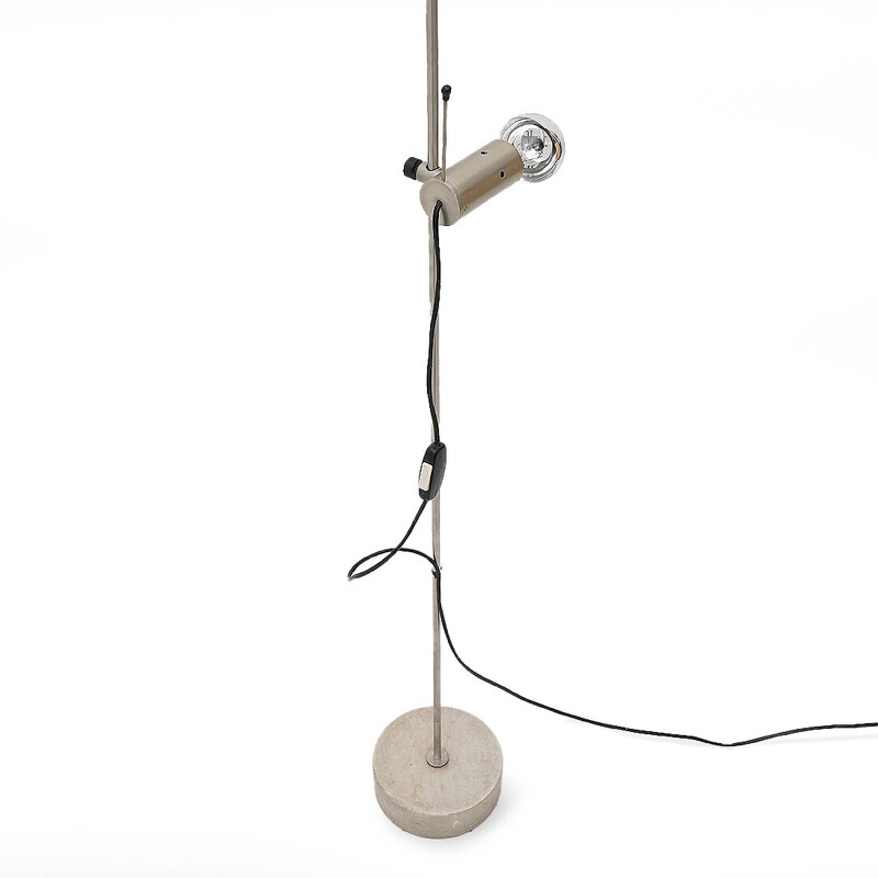 Vintage model "387" floor lamp in metal and travertine by Tito Agnoli for Oluce, Italy 1950