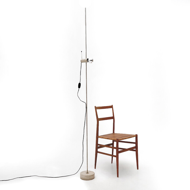 Vintage model "387" floor lamp in metal and travertine by Tito Agnoli for Oluce, Italy 1950
