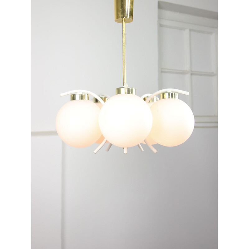 Vintage chandelier in brass and opaline glass, Italy