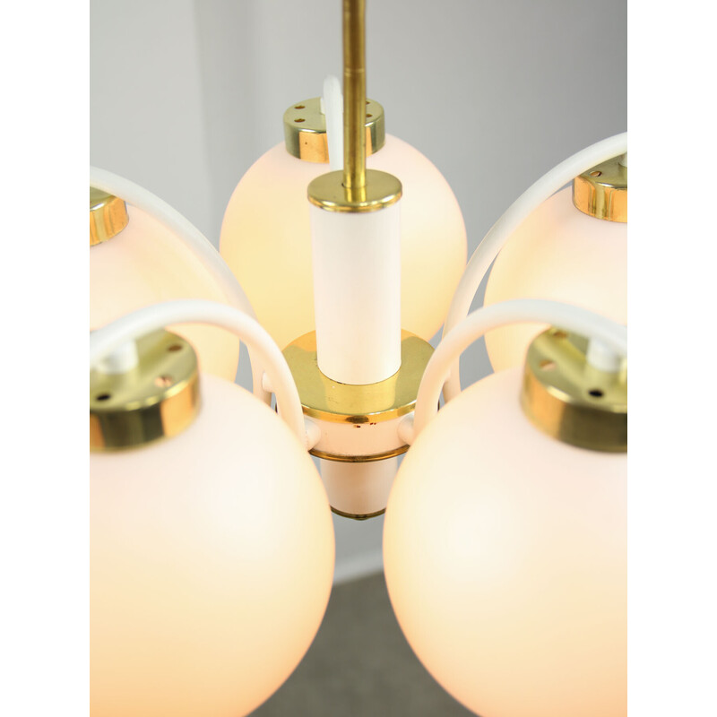 Vintage chandelier in brass and opaline glass, Italy