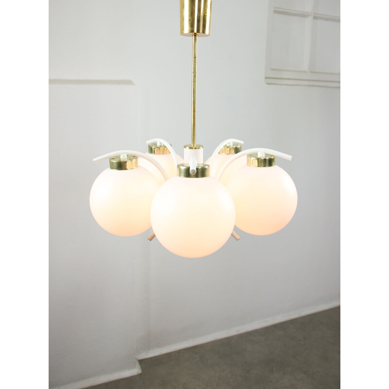 Vintage chandelier in brass and opaline glass, Italy