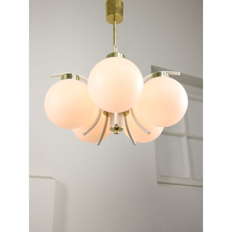 Vintage chandelier in brass and opaline glass, Italy