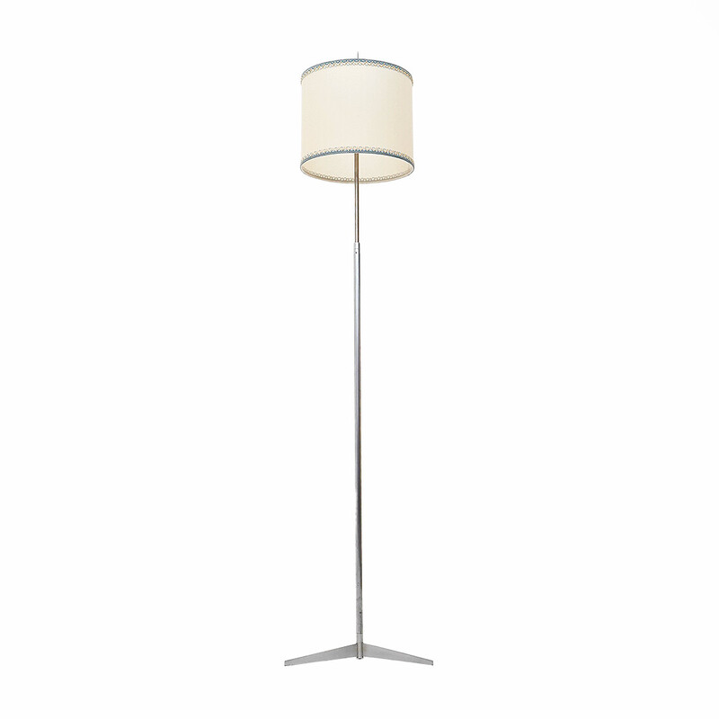 Vintage "396" floor lamp in brass and fabric by Tito Agnoli for Oluce, Italy 1950