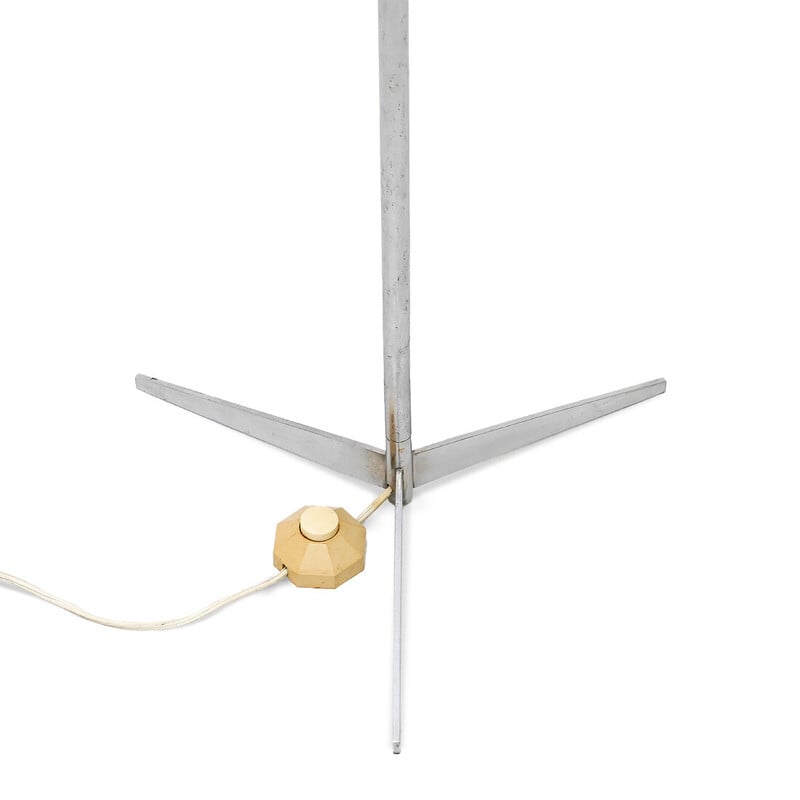 Lampadaire vintage "396" en laiton et tissu de Tito Agnoli pour Oluce, Italie 1950