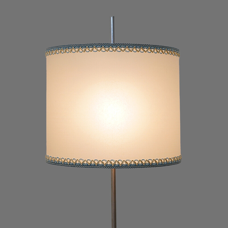 Vintage "396" floor lamp in brass and fabric by Tito Agnoli for Oluce, Italy 1950