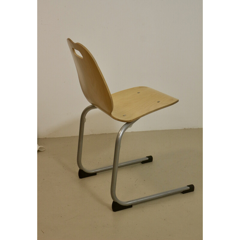 Lot de 4 chaises de cantine vintage empilables en bois et aluminium, 1990