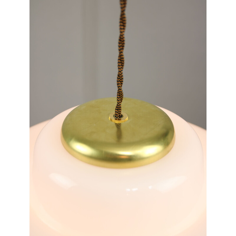 Vintage pendant lamp in brass and opaline glass, Italy 1950