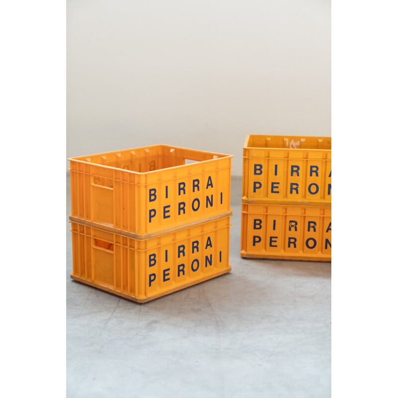 Lot of 8 vintage yellow plastic beer crates from Peroni, Italy 1980