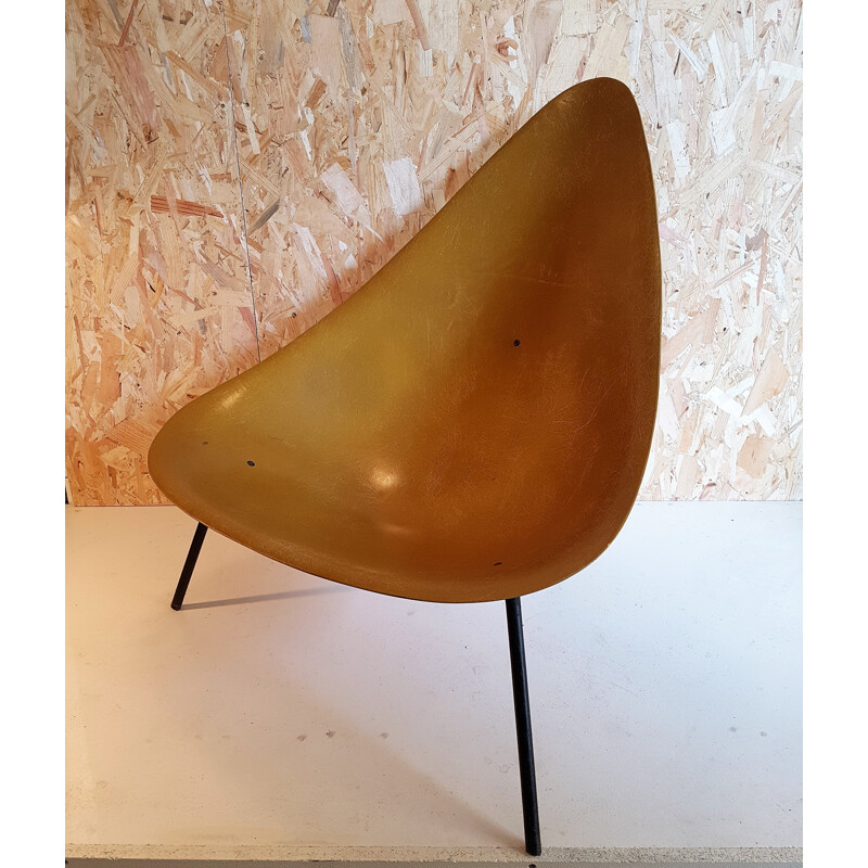 Tripod armchair in mustard color fiberglass, Merat edition - 1950s