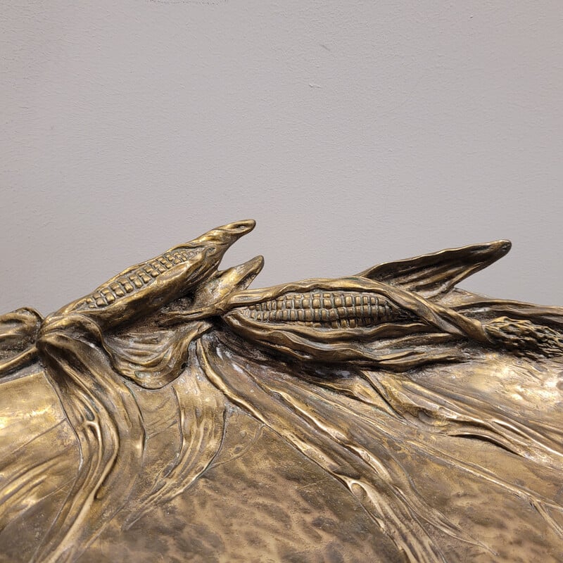 Vassoio decorativo vintage in bronzo con motivi di piante di cereali di Albert Marionnet