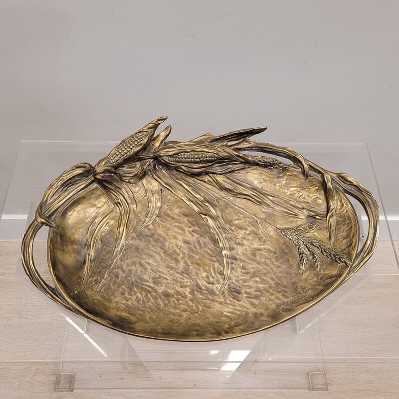 Dekoratives Bronzetablett mit Getreidepflanzenmotiven von Albert Marionnet
