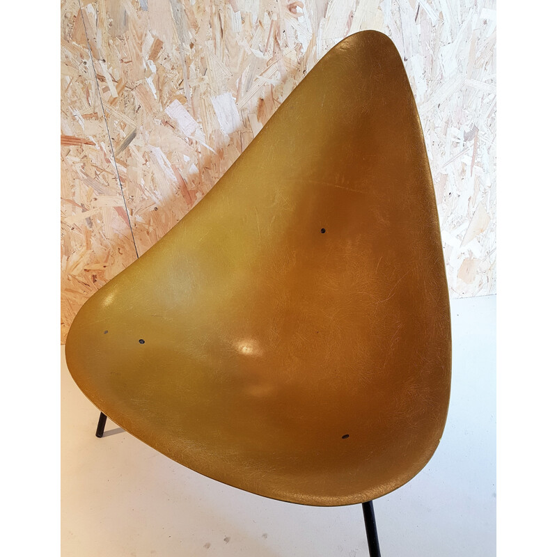 Tripod armchair in mustard color fiberglass, Merat edition - 1950s