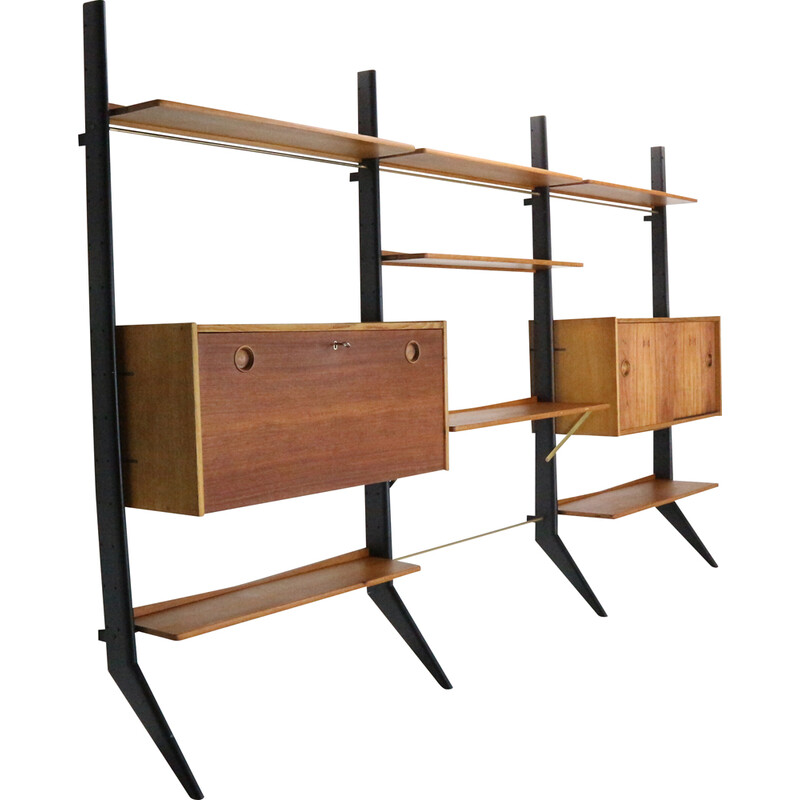 Vintage teak and oak wall unit by William Watting for Fristho, Netherlands 1960