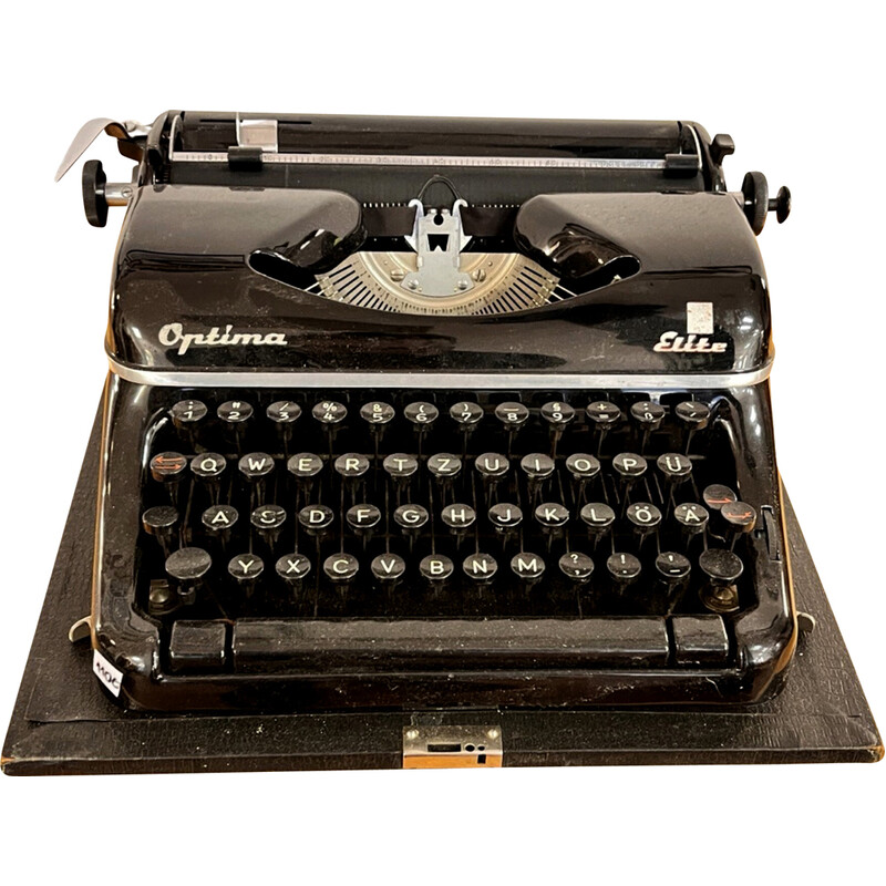 Vintage Erfurt máquina de escribir maleta de acero cromado y tela para Optima Büromaschinenwer, Alemania 1951