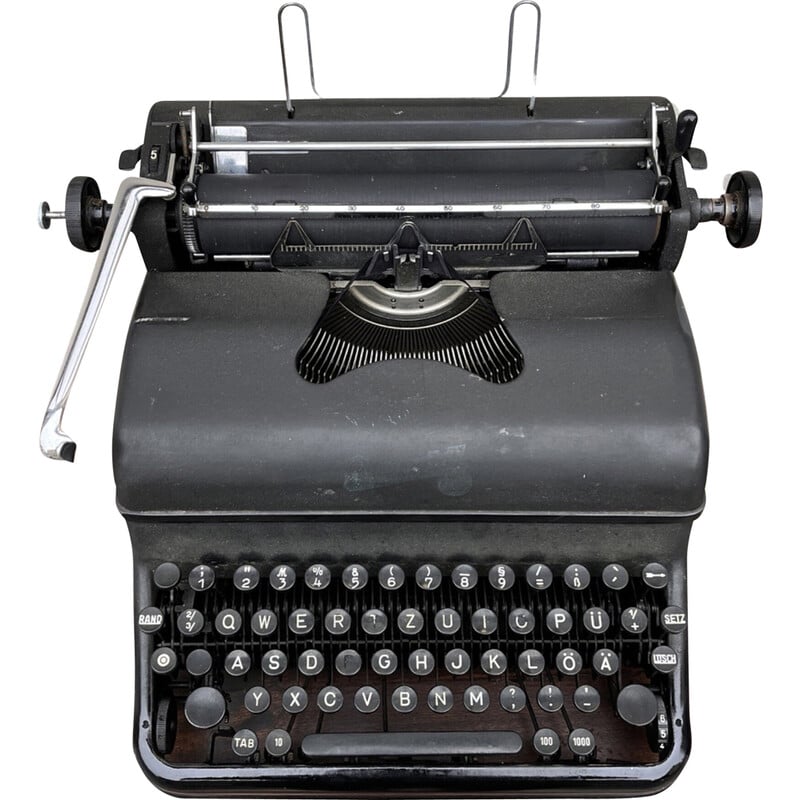 Máquina de escrever vintage modelo Gs em aço cromado e tecido para Rheinmetall - Borsig AG, Alemanha 1953