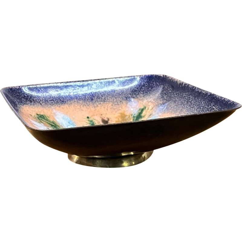 Vintage enameled copper bowl plate, Germany 1960