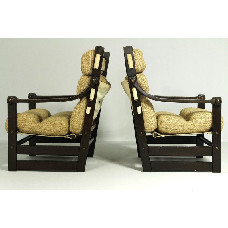 Pair of vintage beech and leather armchairs by Vlastimil Teska for Ikéa, Sweden 1960