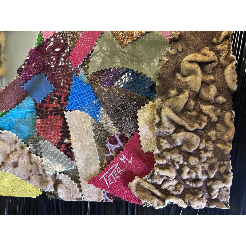 Miroir vintage en patchwork de cuir par Peter M