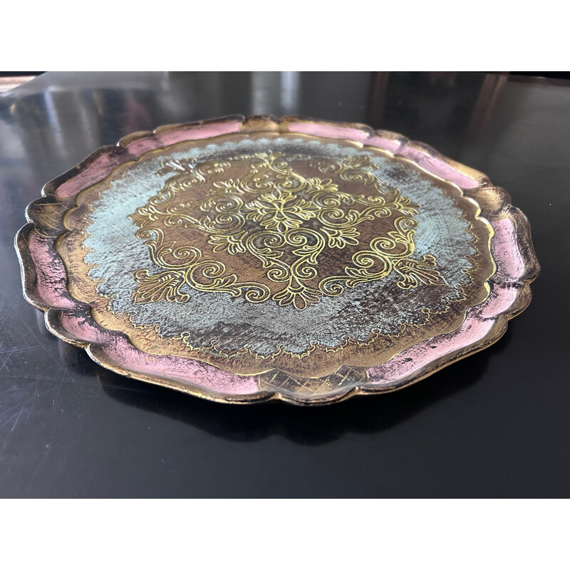 Florentiner Vintage-Tablett in Gold und Rosa