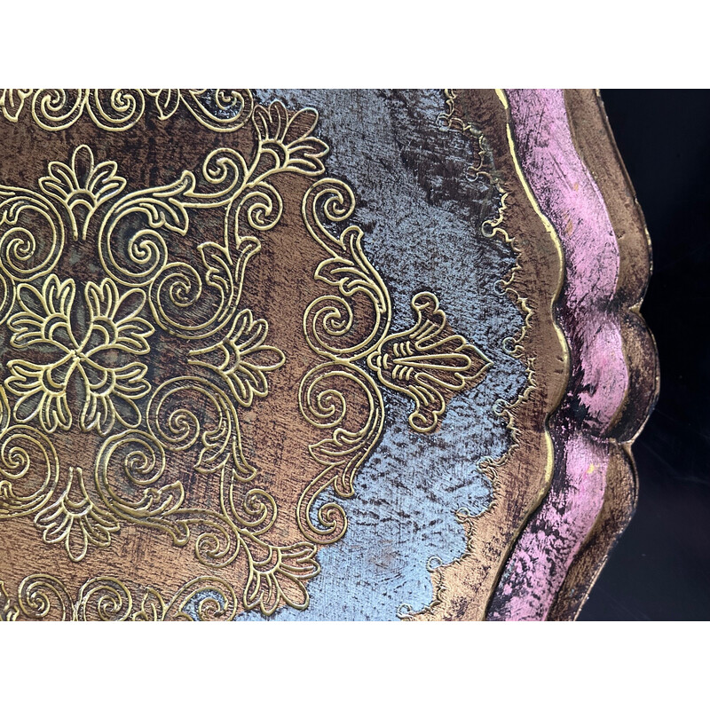 Vintage Florentine gold and pink tray
