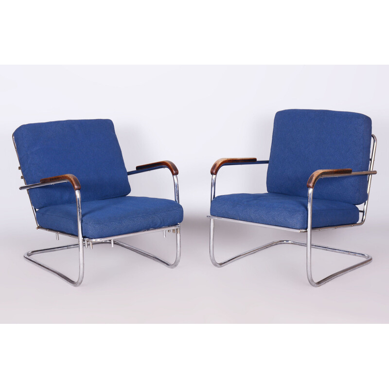 Pair of vintage Bauhaus armchairs in chrome steel, Switzerland 1930