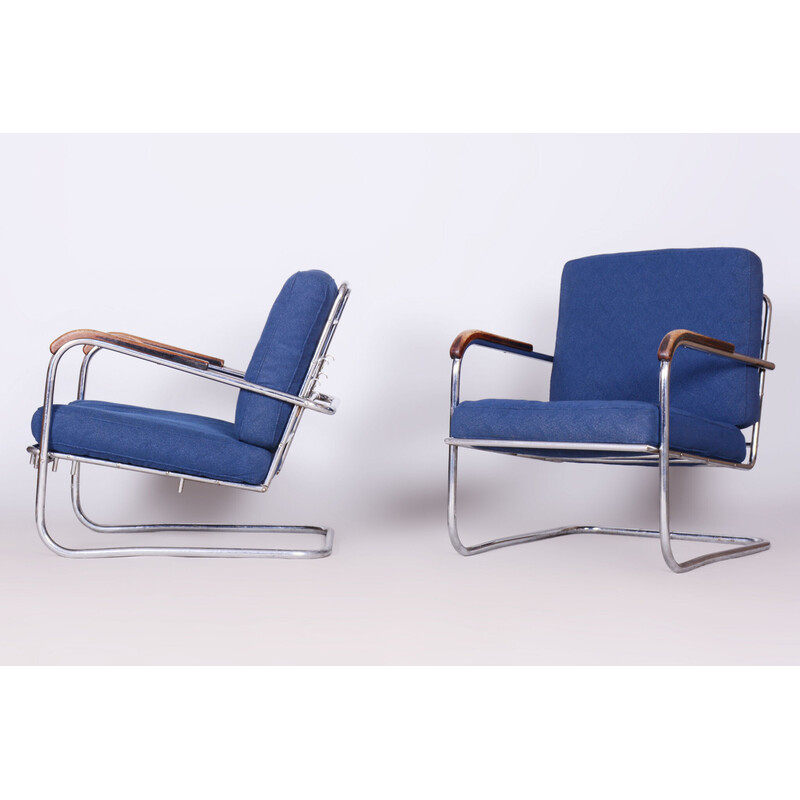 Pair of vintage Bauhaus armchairs in chrome steel, Switzerland 1930