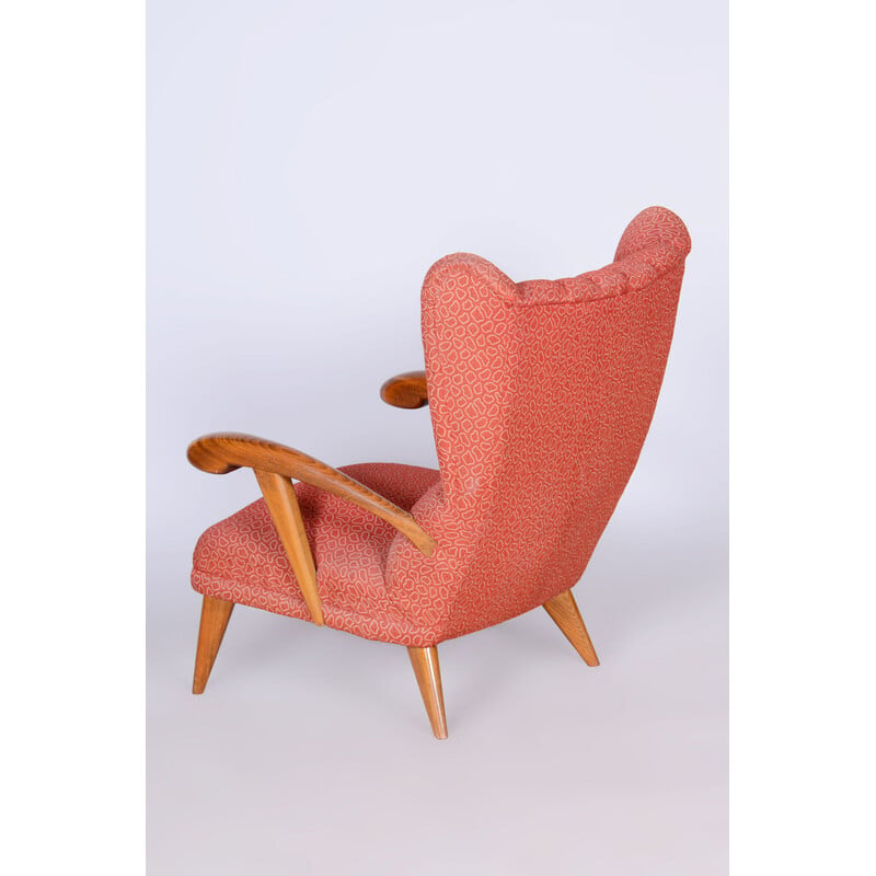 Vintage Art Deco beech wingback armchair by Jan Vaněk, Czechoslovakia 1930