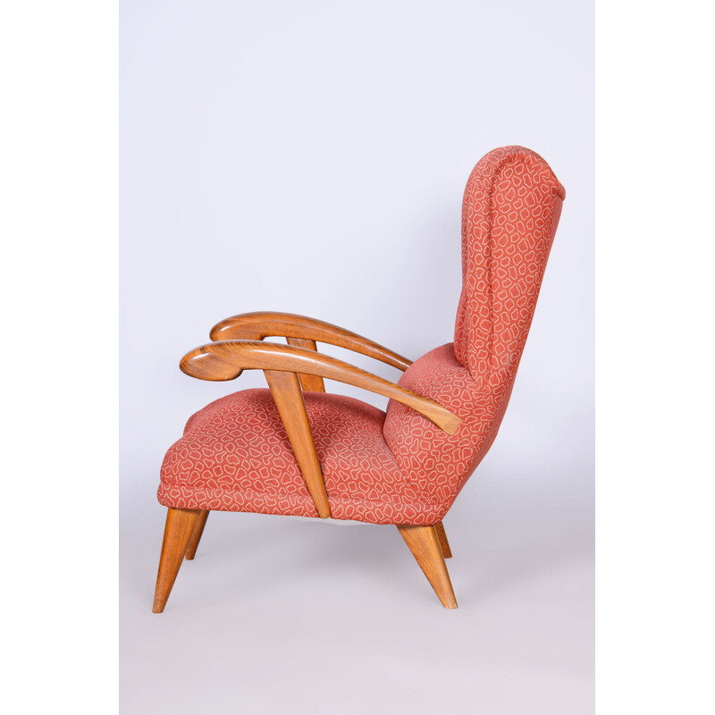 Vintage Art Deco beech wingback armchair by Jan Vaněk, Czechoslovakia 1930