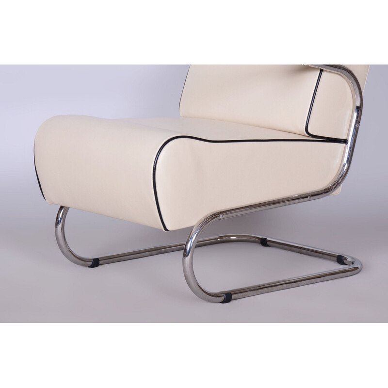 Cadeira de braços Bauhaus vintage em aço cromado e faia para Mücke-Melder, Checoslováquia 1930