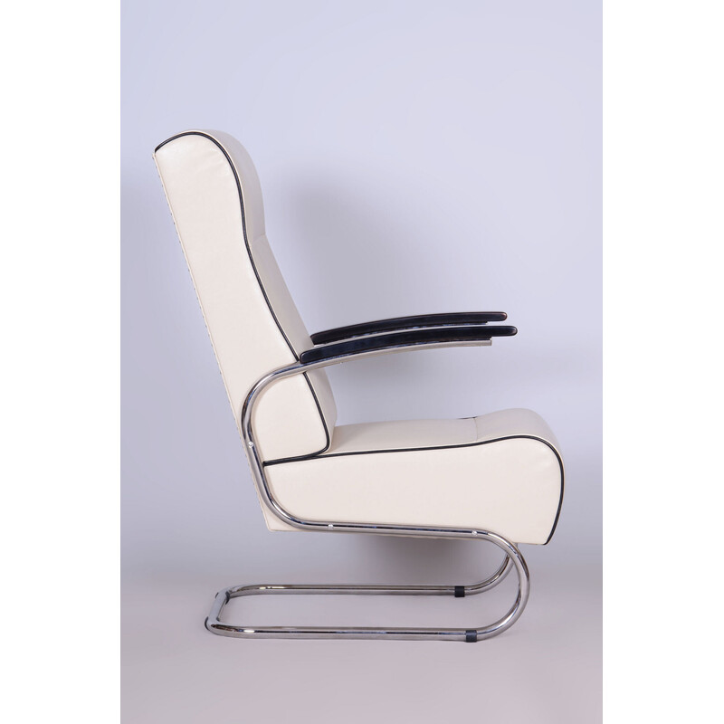 Fauteuil vintage Bauhaus en acier chromé et hêtre pour Mücke-Melder, Tchécoslovaquie 1930