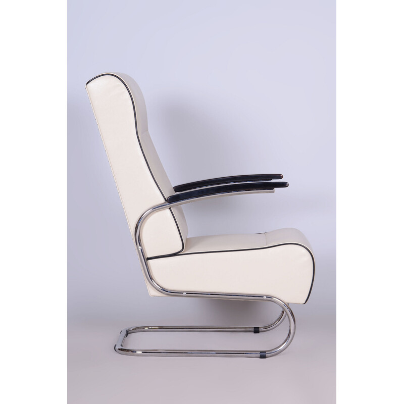 Vintage Bauhaus armchair in chrome steel and beech for Mücke-Melder, Czechoslovakia 1930