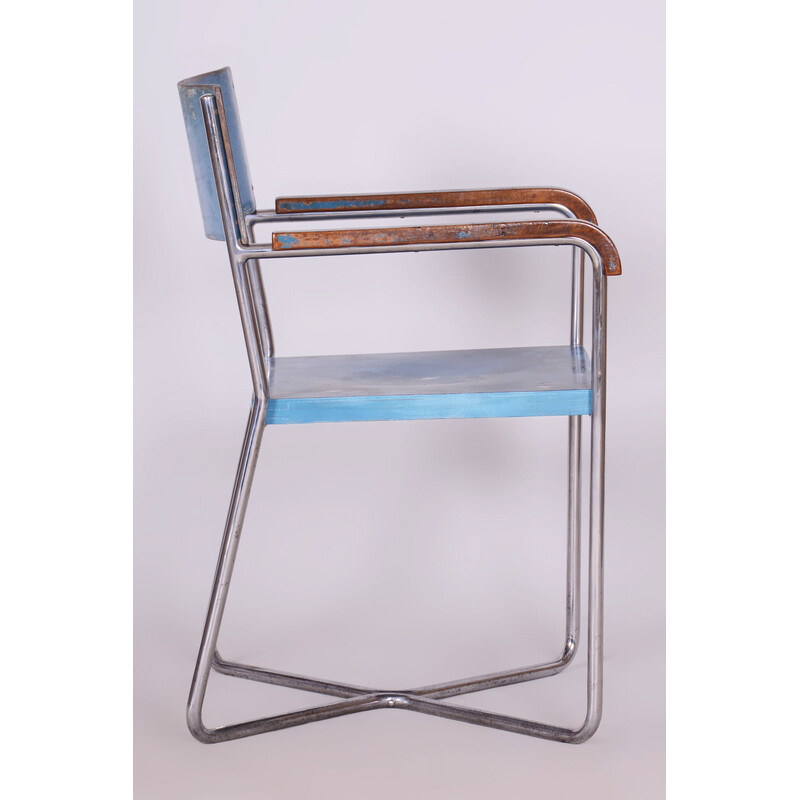 Vintage Bauhaus armchair in beech and chrome steel for Mücke Melder, Czechoslovakia 1930