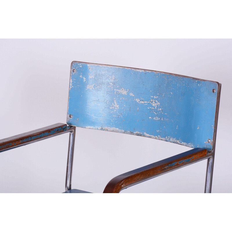 Vintage Bauhaus fauteuil in beuken en verchroomd staal voor Mücke Melder, Tsjecho-Slowakije 1930