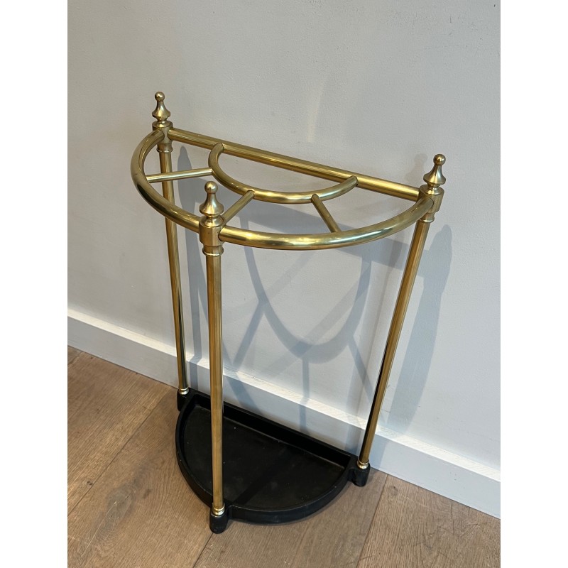 Vintage rounded umbrella stand in brass and cast iron, France 1900