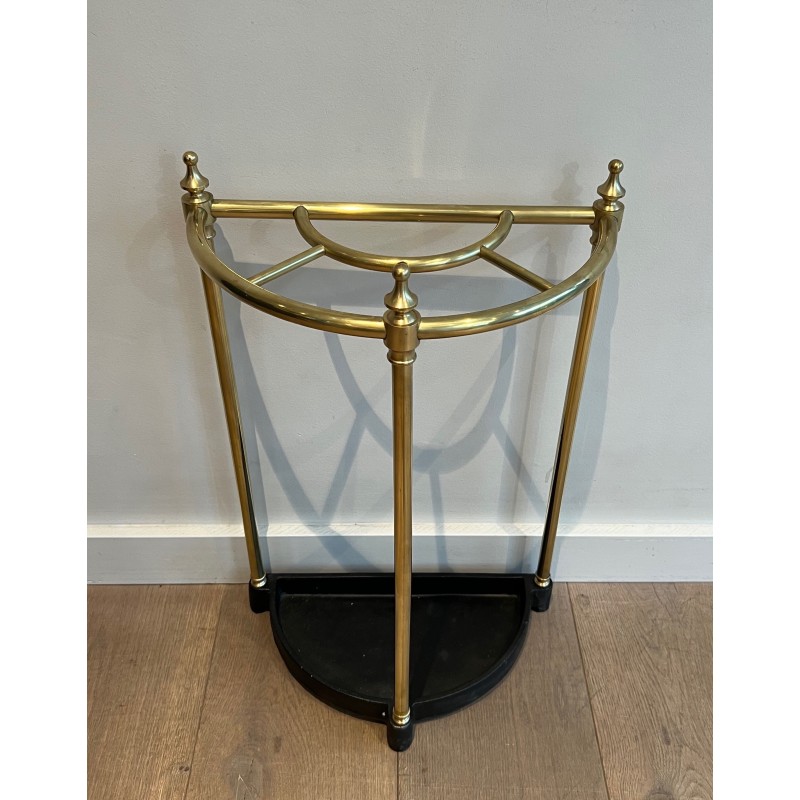 Vintage rounded umbrella stand in brass and cast iron, France 1900