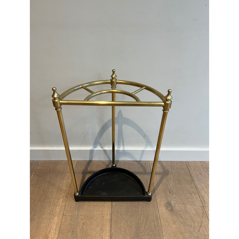 Vintage rounded umbrella stand in brass and cast iron, France 1900