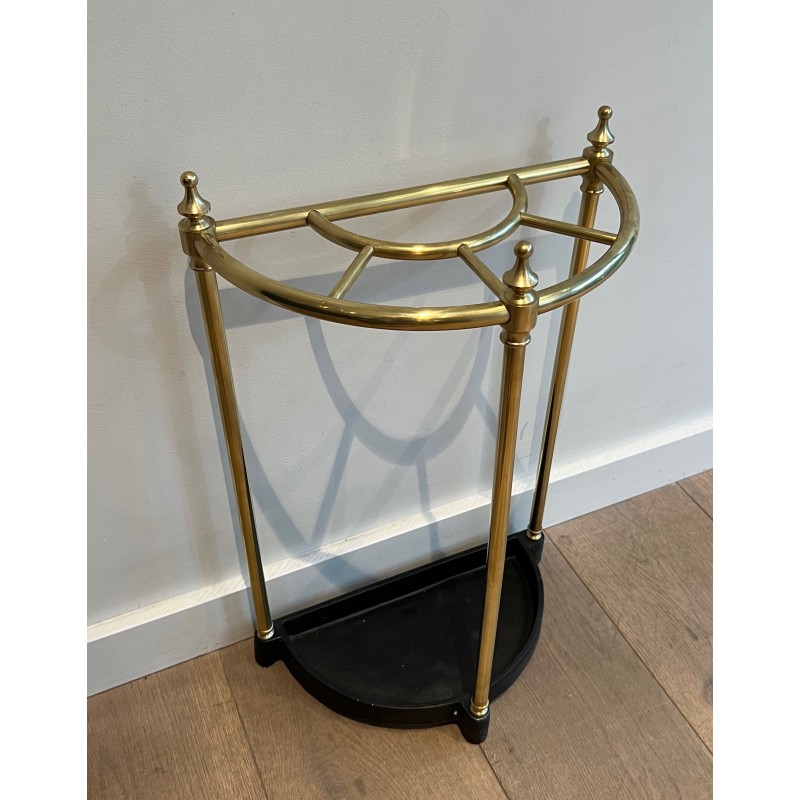 Vintage rounded umbrella stand in brass and cast iron, France 1900