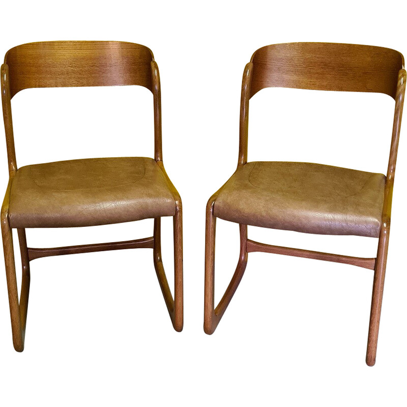 Par de cadeiras de jantar vintage em faia e pele sintética de Emile e Walter Baumann, 1960