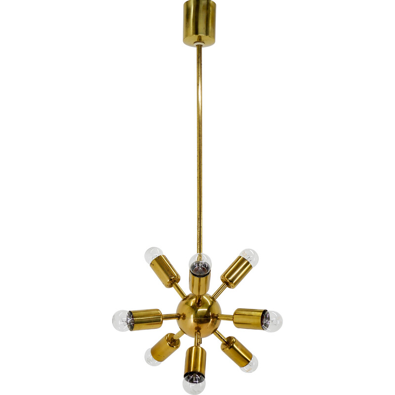 Vintage 9-flame Sputnik chandelier for Drukov, 1970