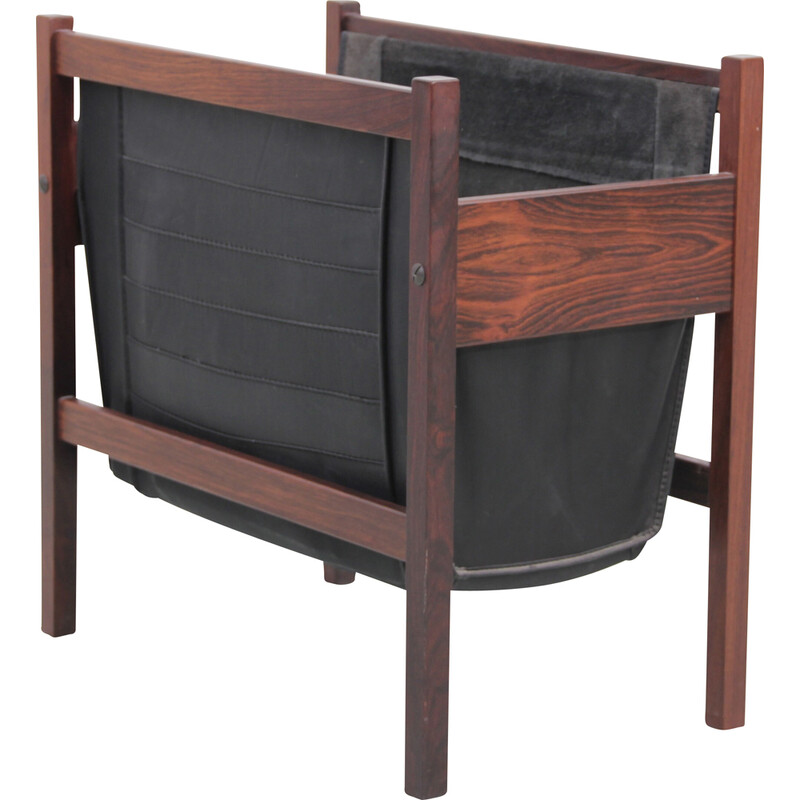 Vintage magazine rack in Rio rosewood and leather